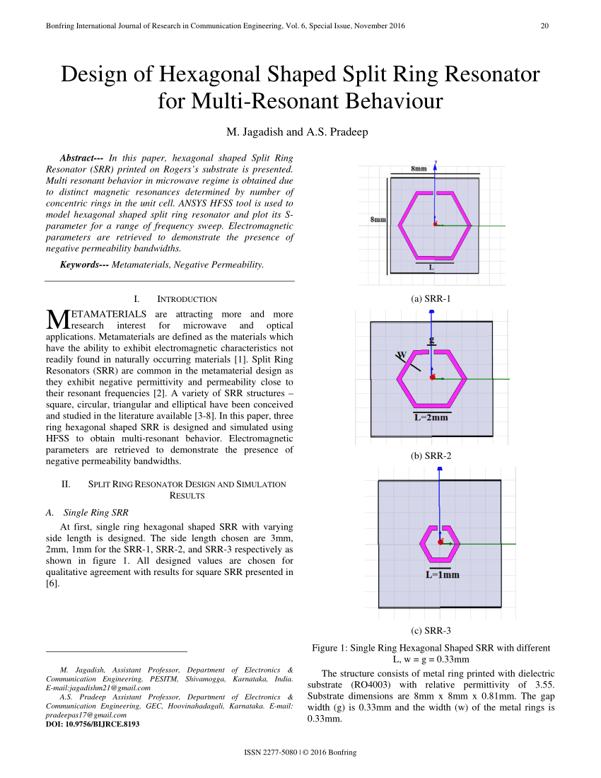 (PDF) Design of Hexagonal Shaped Split Ring Resonator for Multi ...