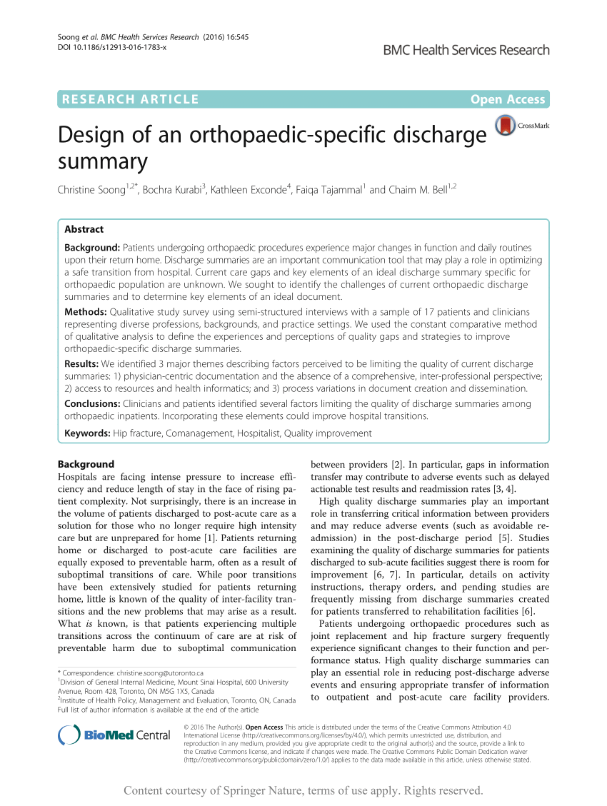 PDF) Design of an orthopaedic-specific discharge summary