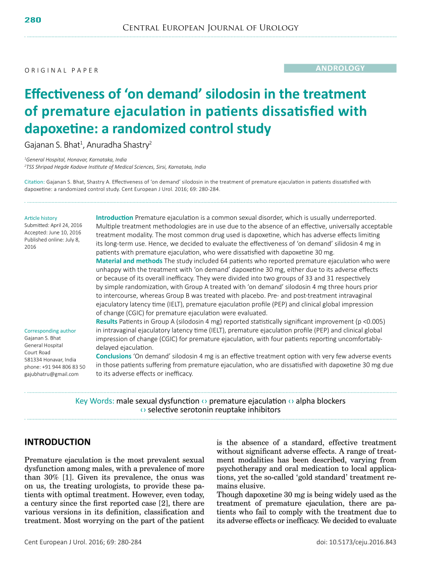 PDF Effectiveness of on demand silodosin in the treatment of