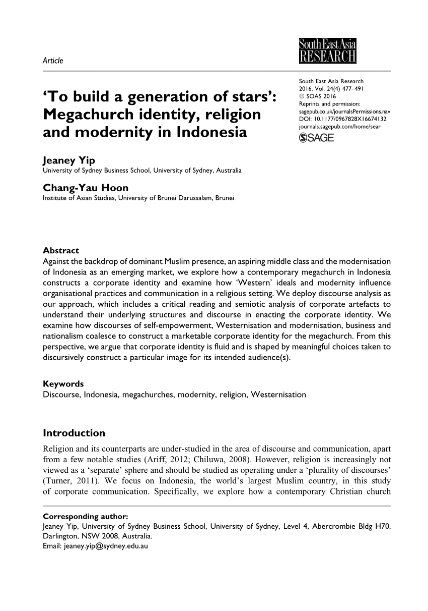 Pdf To Build A Generation Of Stars Megachurch Identity Religion And Modernity In Indonesia