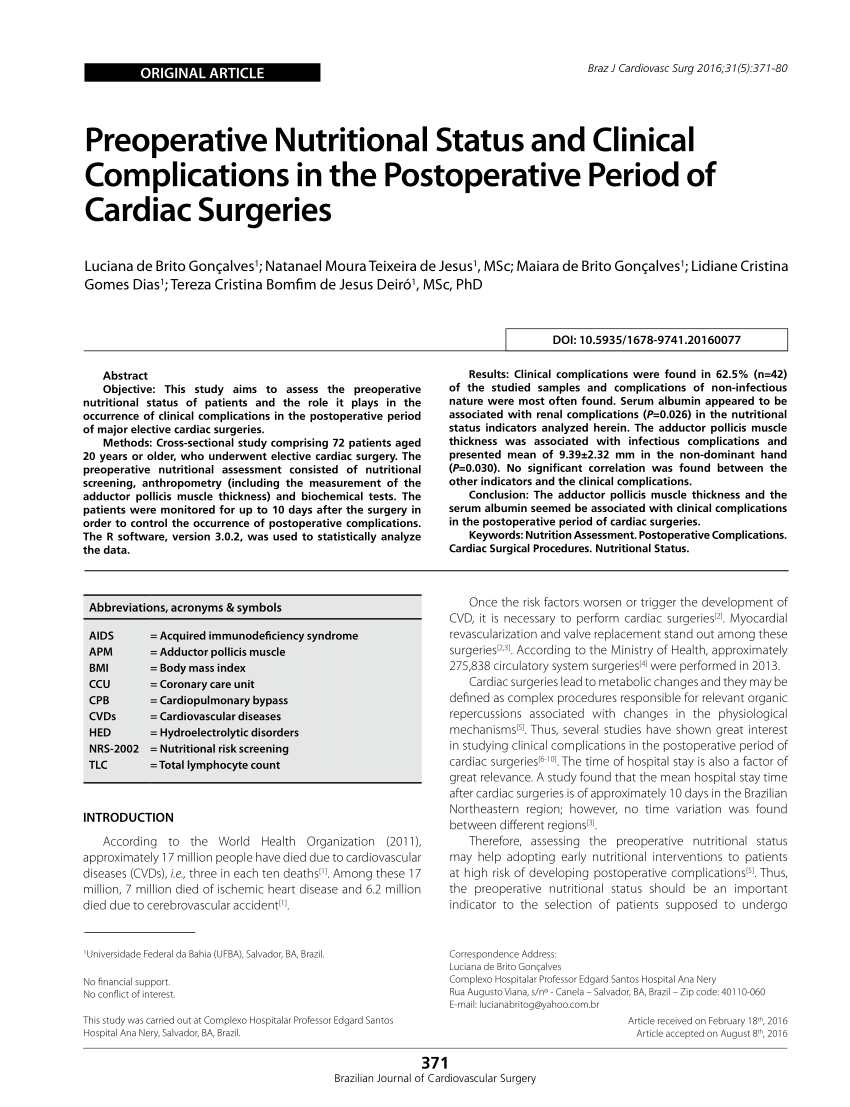 Braz J Cardiovasc Surg - Preoperative Left Ventricular Global