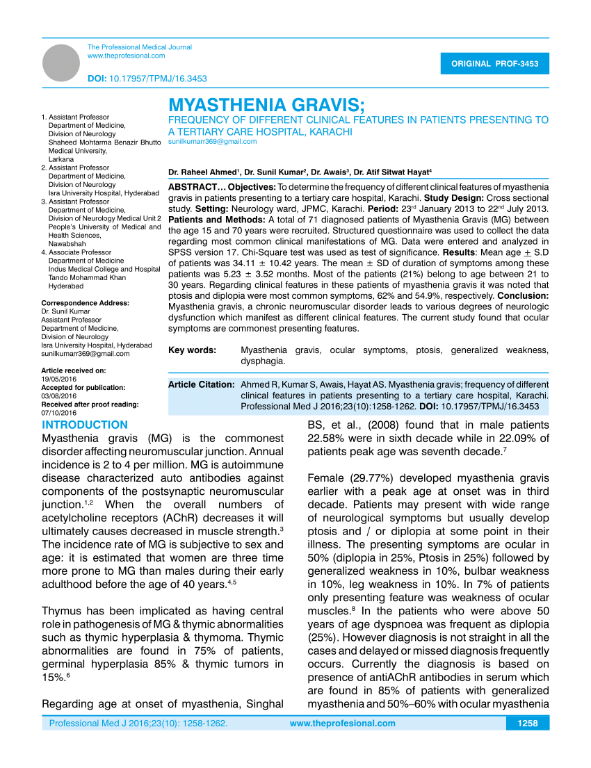 Pdf Myasthenia Gravis Frequency Of Different Clinical Features In Patients Presenting To A 2608