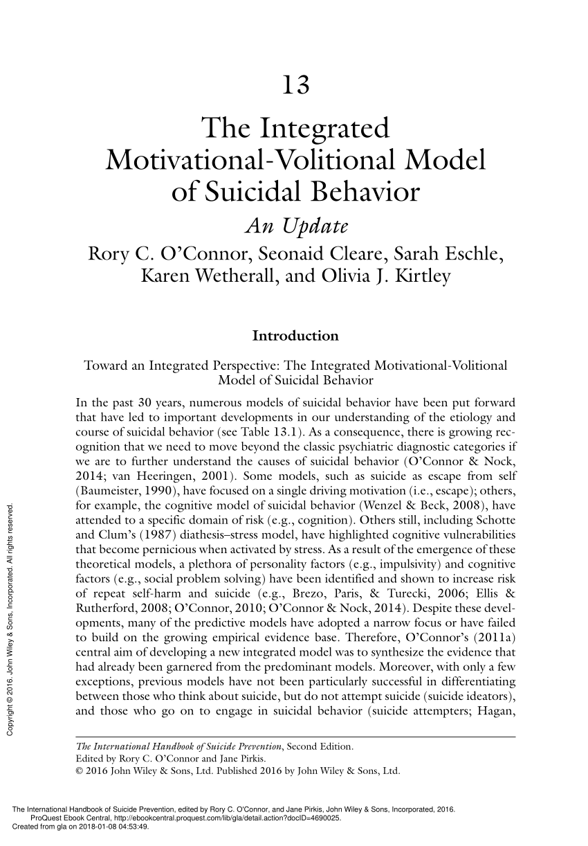 PDF) The Integrated Motivational‐Volitional Model of Suicidal Behavior