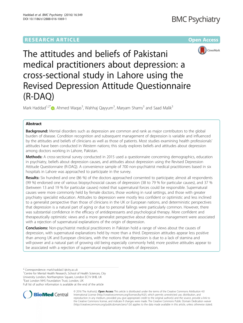 case study of depression in pakistan