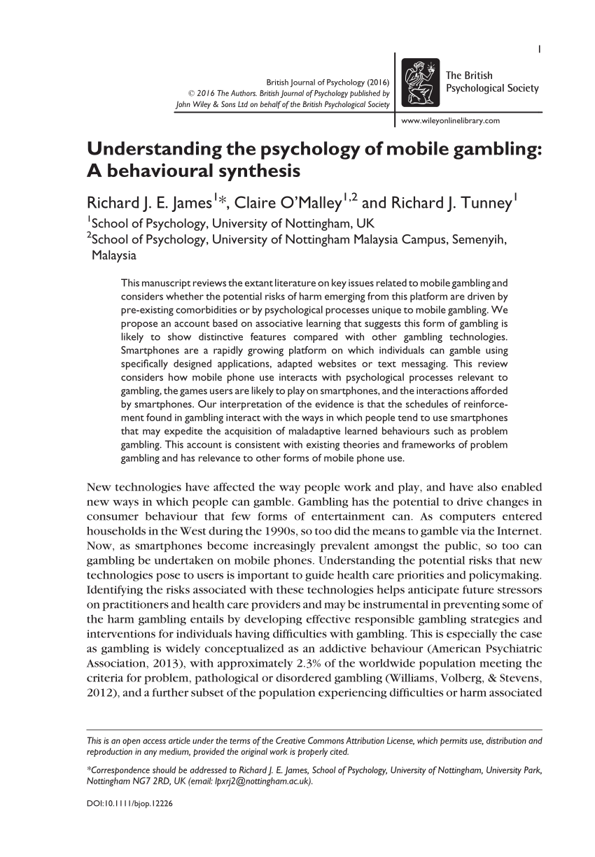 Psychology Gambling Journals