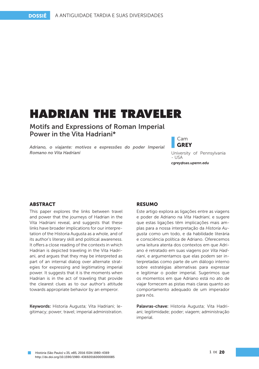 Pdf Hadrian The Traveler Motifs And Expressions Of Roman Imperial Power In The Vita Hadriani