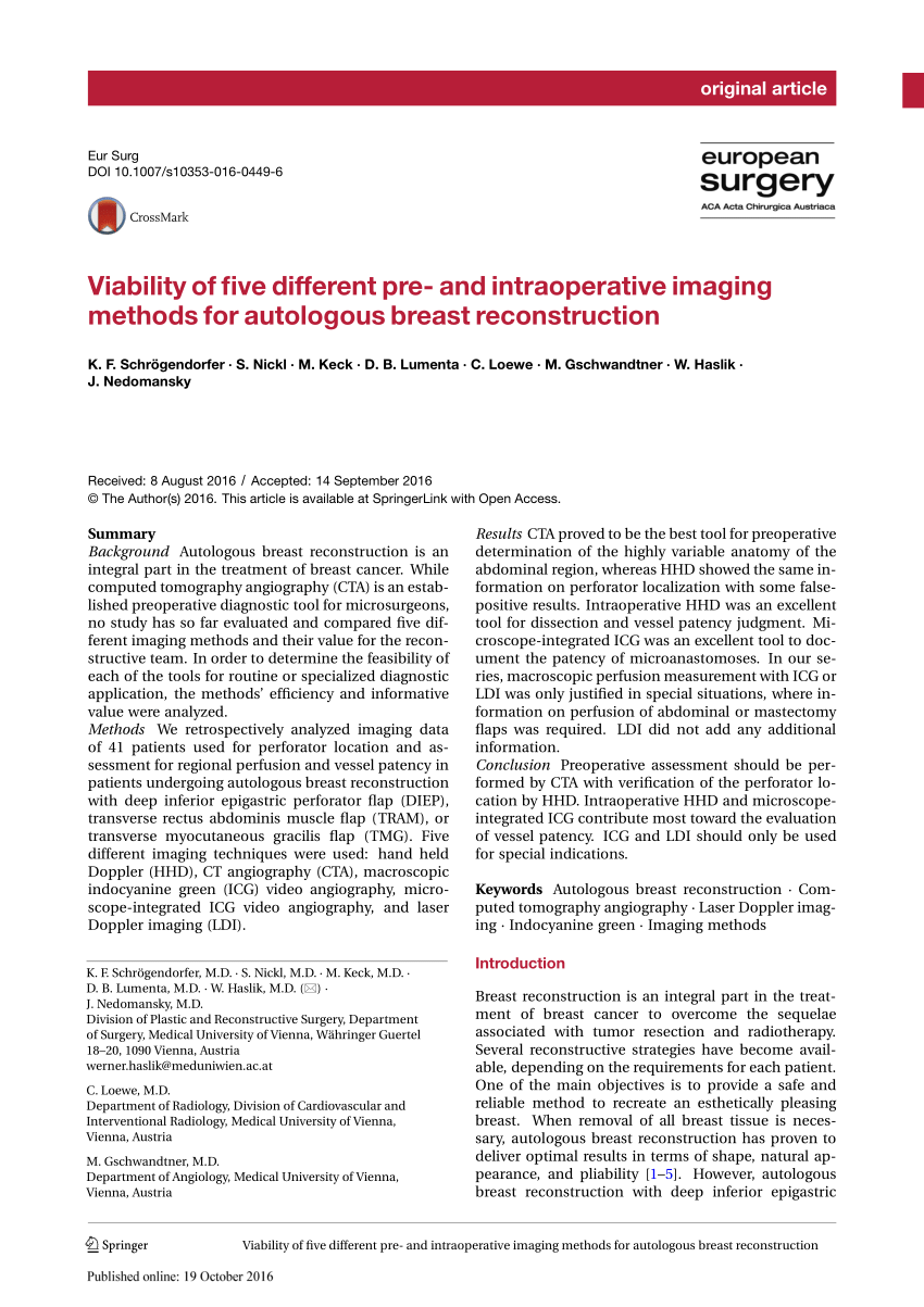 Pdf Viability Of Five Different Pre And Intraoperative Imaging Methods For Autologous Breast