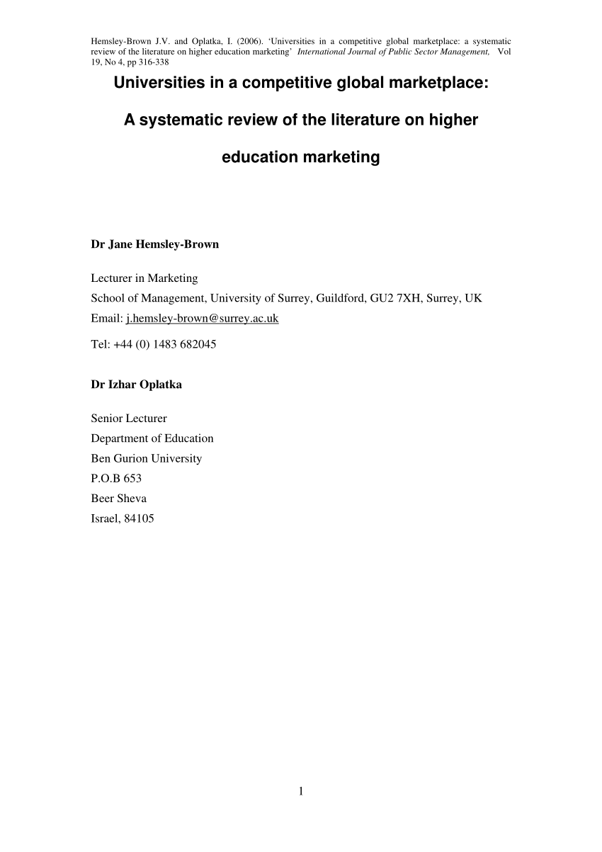 a systematic review of the literature on higher education marketing