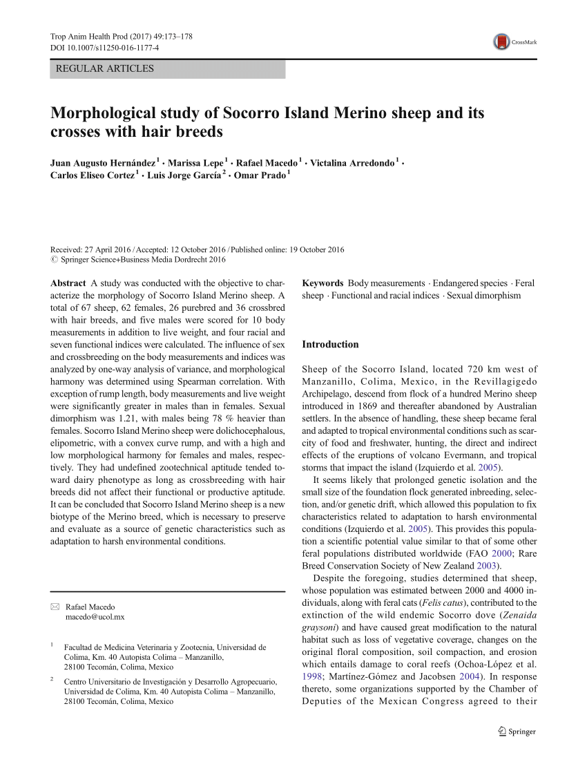 PDF) Morphological study of Socorro Island Merino sheep and its crosses with hair breeds