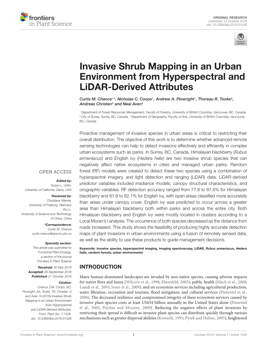 PDF) Invasive Shrub Mapping in an Urban Environment from ...