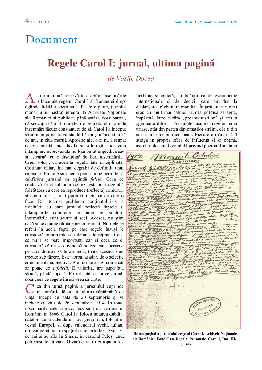 (PDF) Regele Carol I jurnal, ultima pagină