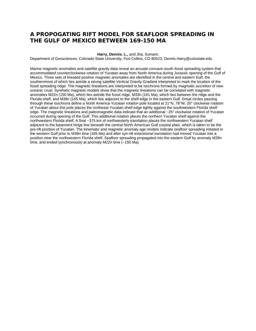 Pdf A Propogating Rift Model For Seafloor Spreading In The