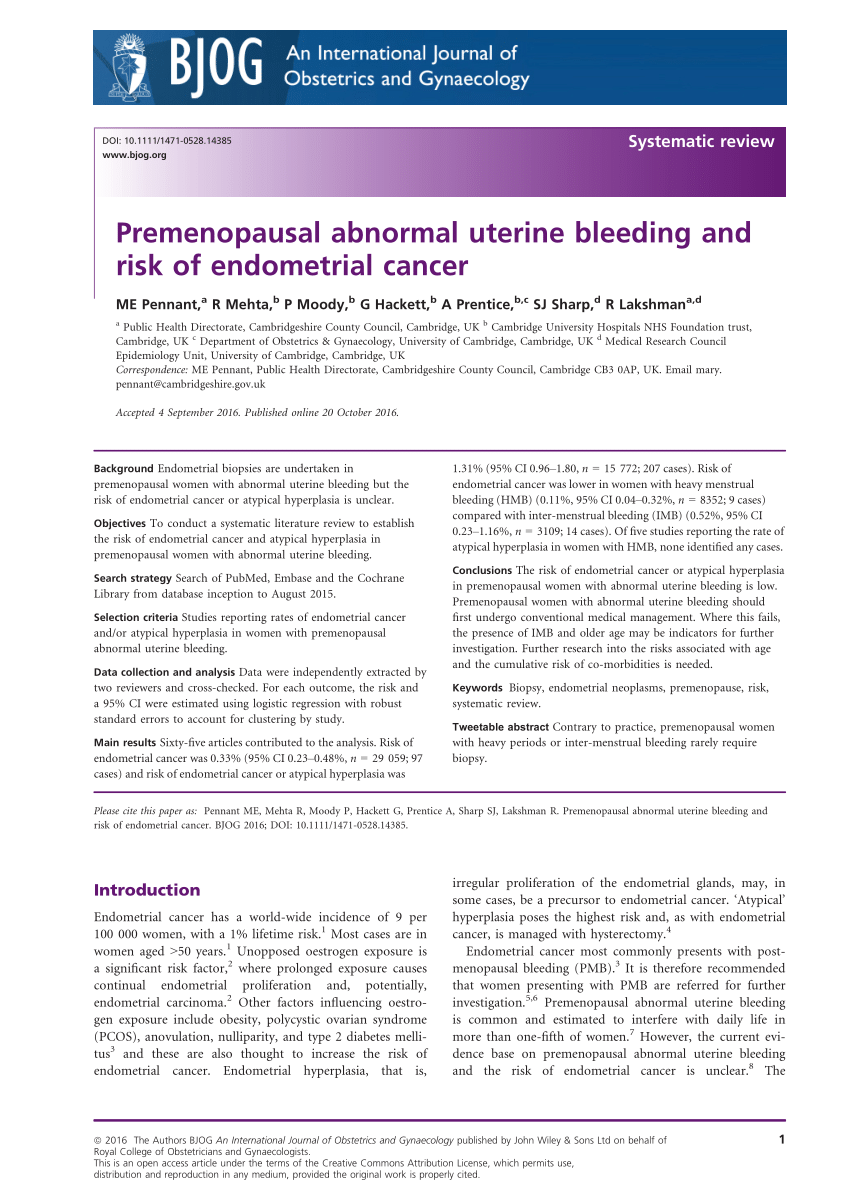 Endometrial cancer in premenopausal, Endometrial cancer premenopausal