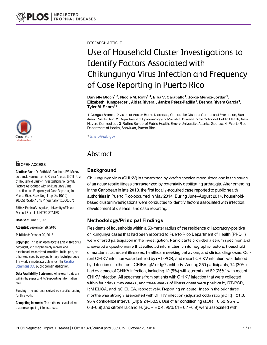 Pdf Use Of Household Cluster Investigations To Identify Factors Associated With Chikungunya Virus Infection And Frequency Of Case Reporting In Puerto Rico