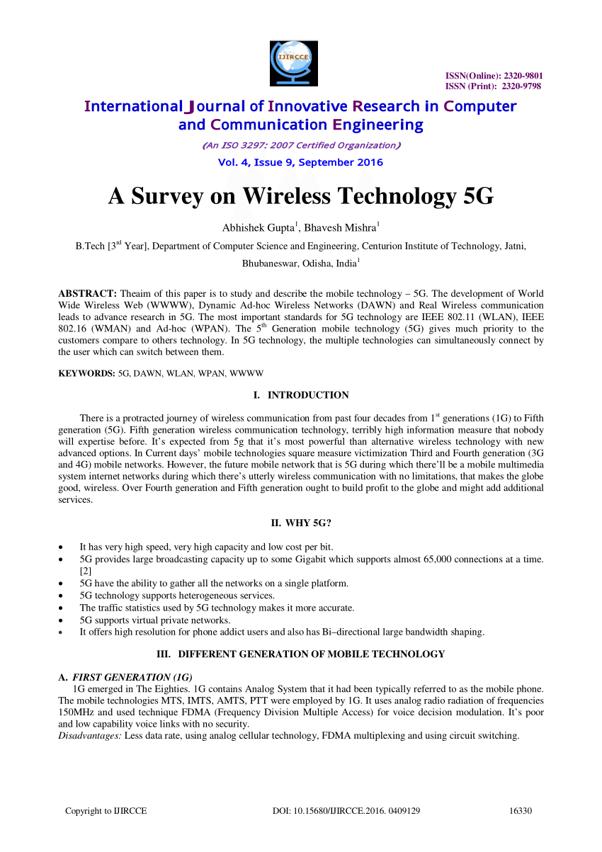 literature survey of 5g technology