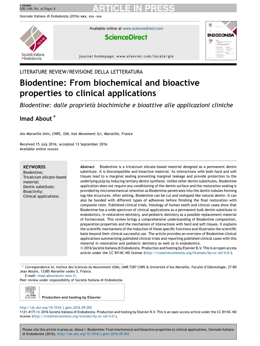 PDF) Biodentine: From biochemical and bioactive properties to ...