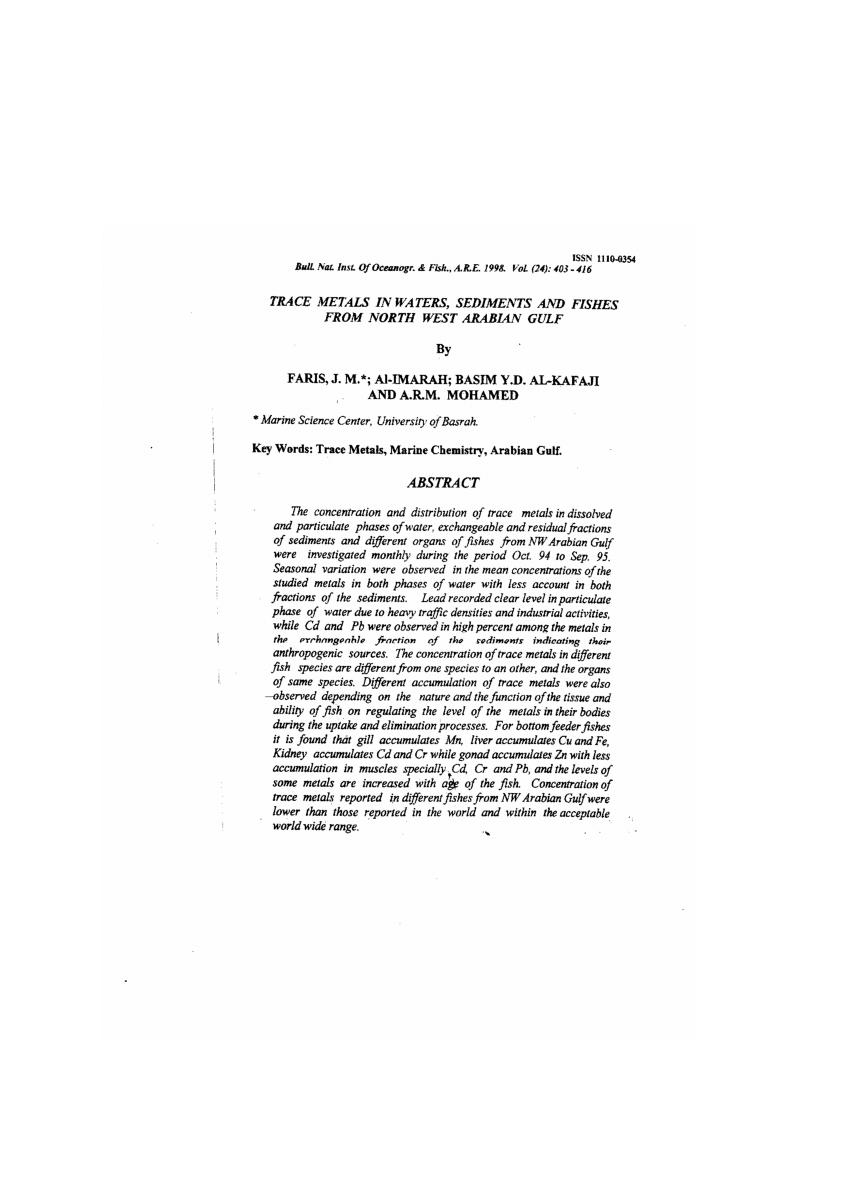(PDF) Distribution of trace metals in organs of Gizzard shad Nematalosa ...