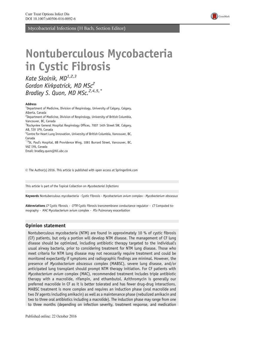 (PDF) Nontuberculous Mycobacteria in Cystic Fibrosis