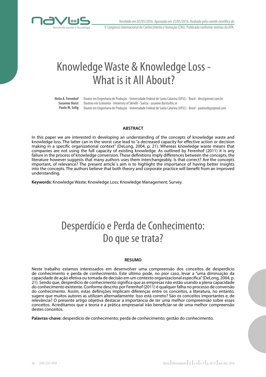 (PDF) Knowledge Waste and Knowledge Loss ? What is it all about?