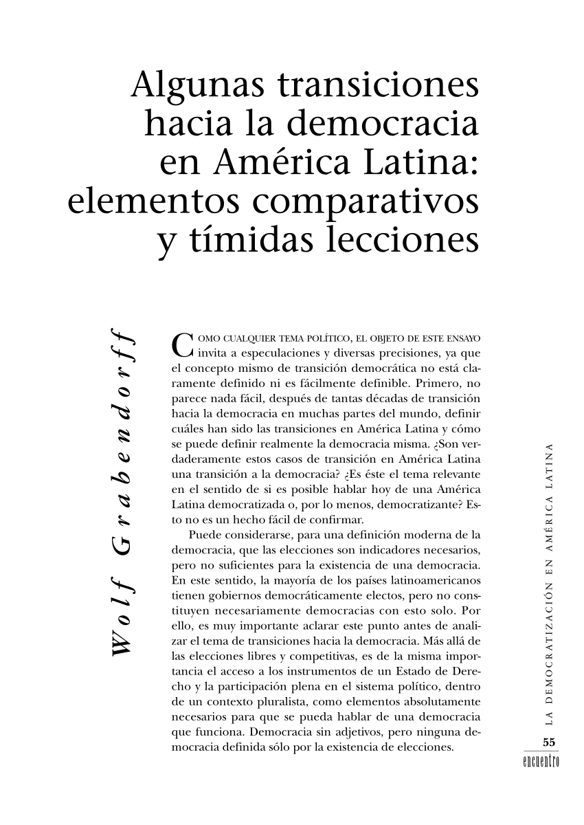 Pdf Algunas Transiciones Hacia La Democracia En América Latina Elementos Comparativos Y 1522