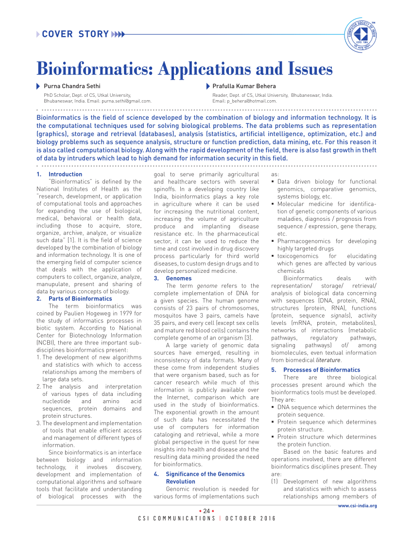 research paper based on bioinformatics