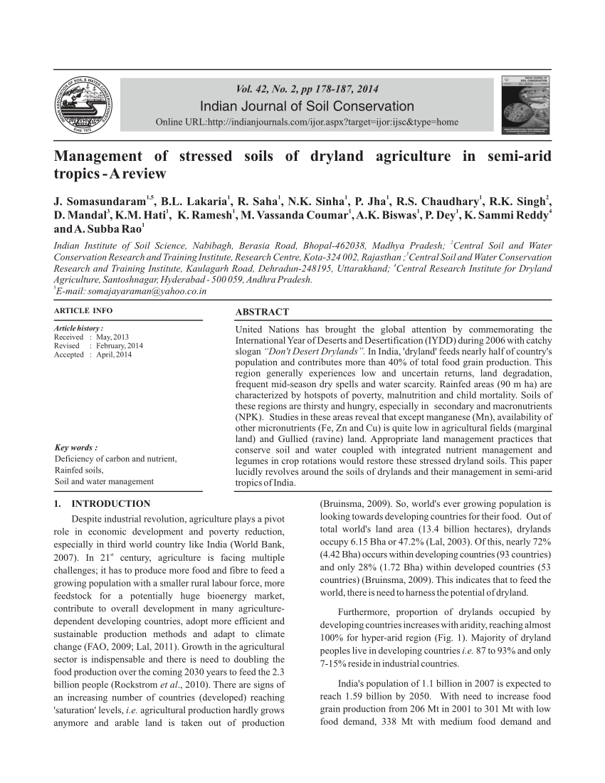 (PDF) Management of stressed soils of dryland agriculture in semiarid