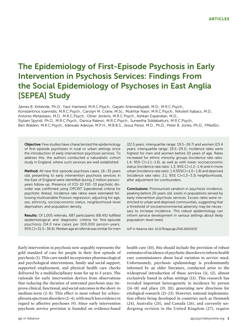 (PDF) The Epidemiology of First-Episode Psychosis in Early Intervention