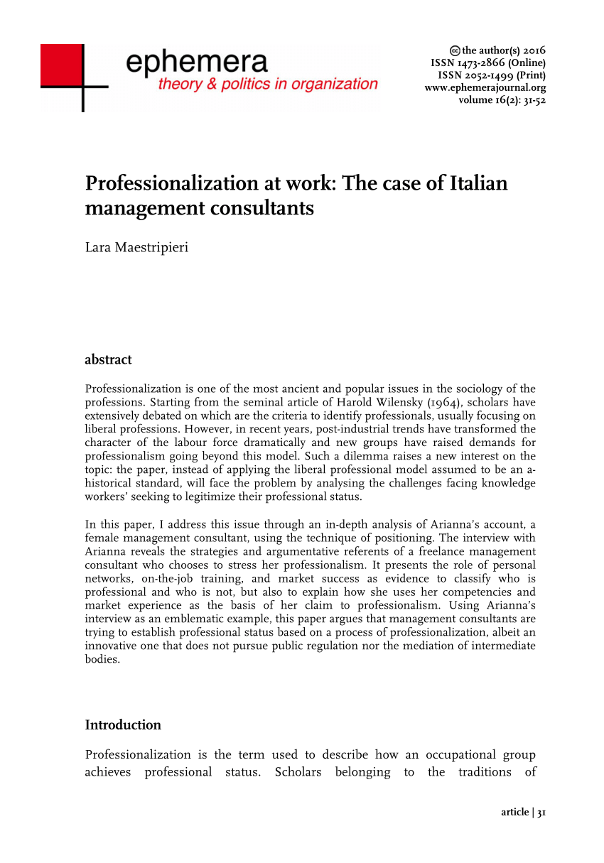 PDF) Professionalization at work: The case of Italian management ...
