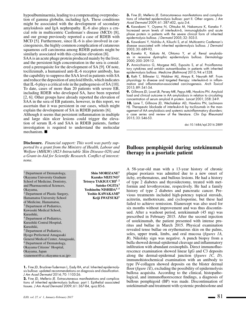 PDF) Bullous pemphigoid during ustekinumab therapy in a psoriatic