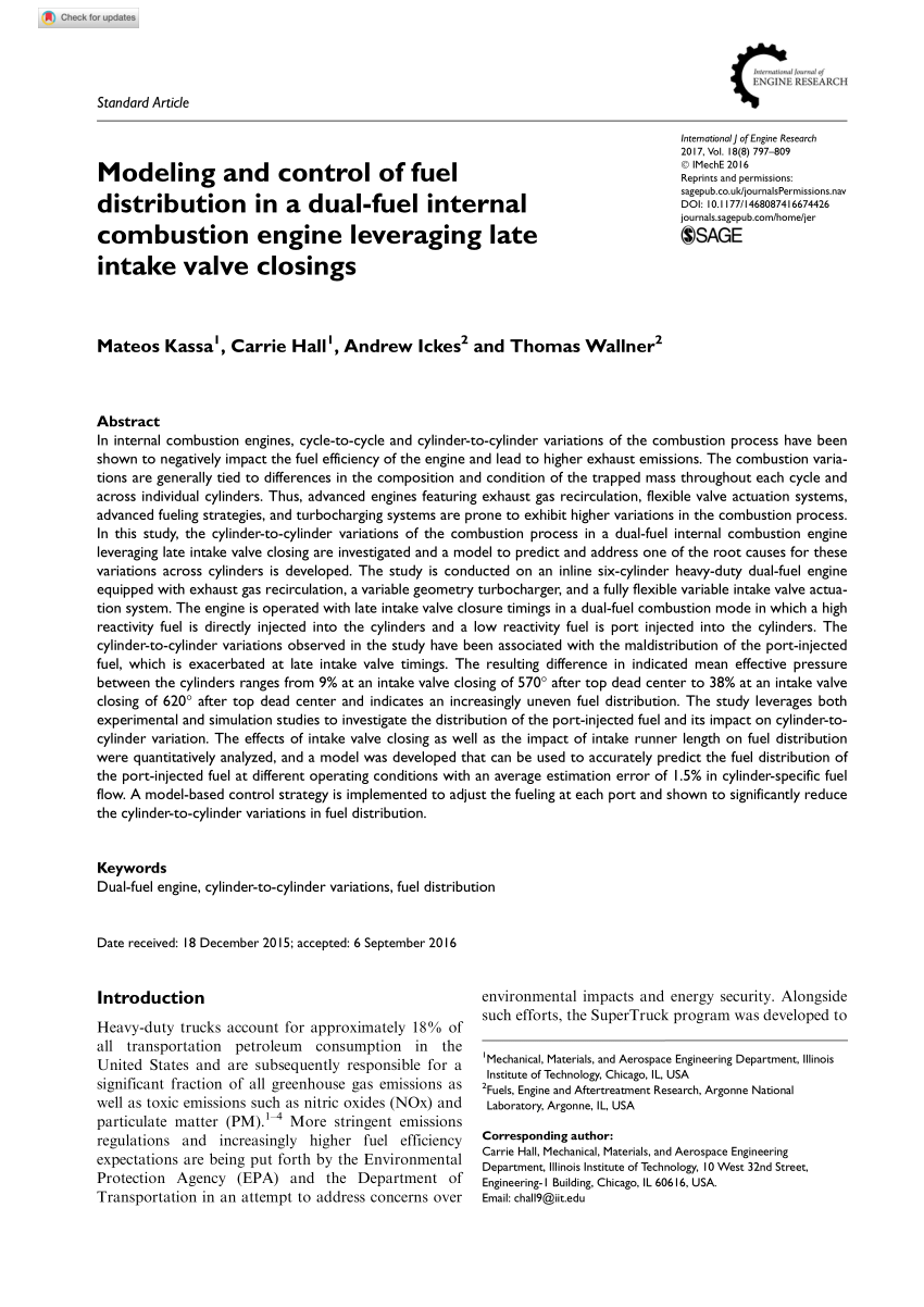 PDF) Modeling and control of fuel distribution in a dual-fuel internal  combustion engine leveraging late intake valve closings