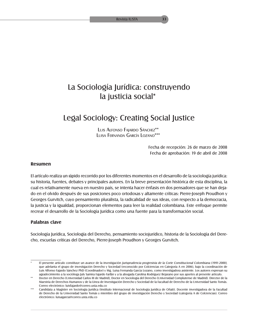 PDF) La Sociología Jurídica: construyendo la justicia social