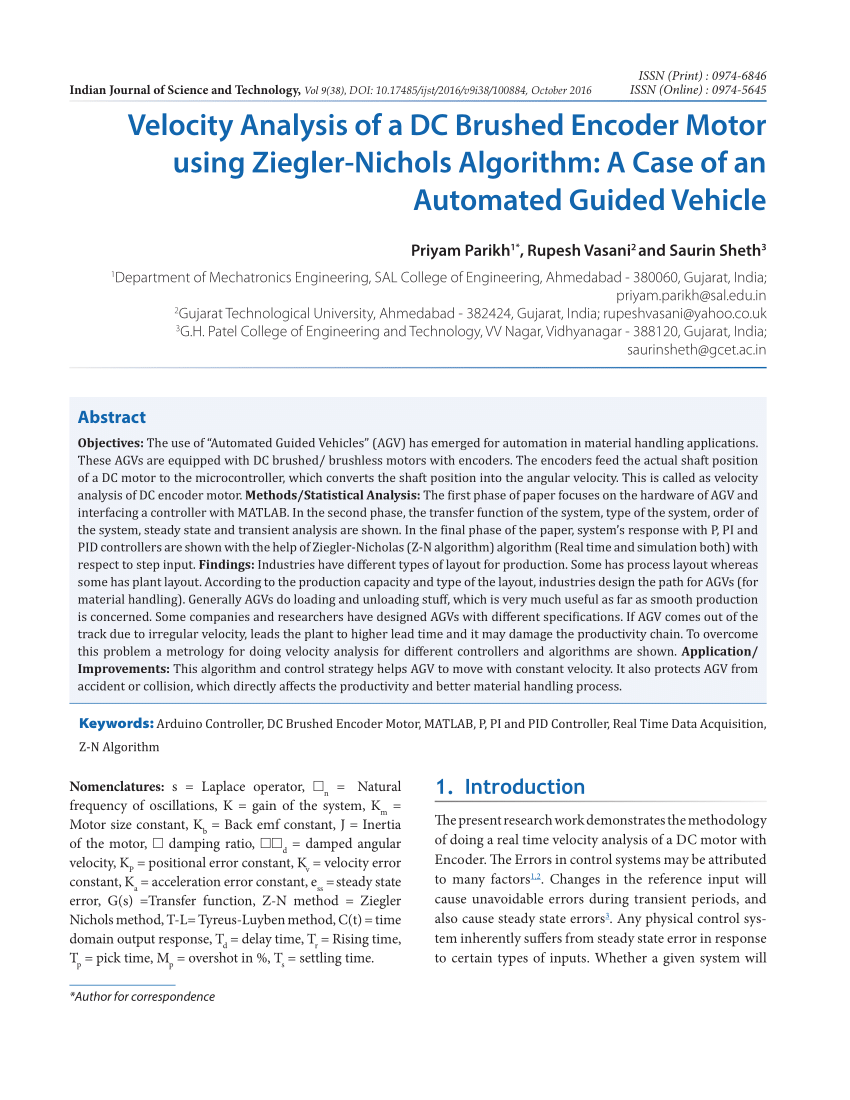 (PDF) Velocity Analysis of a DC Brushed Encoder Motor using ...