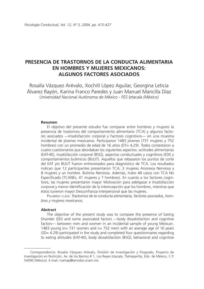 PDF Sintomatologia de trastorno alimentario Comparación entre  