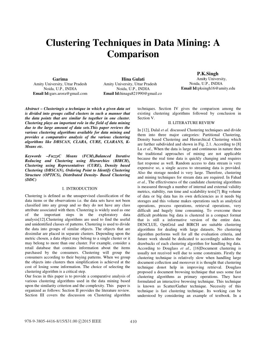 research papers on clustering techniques