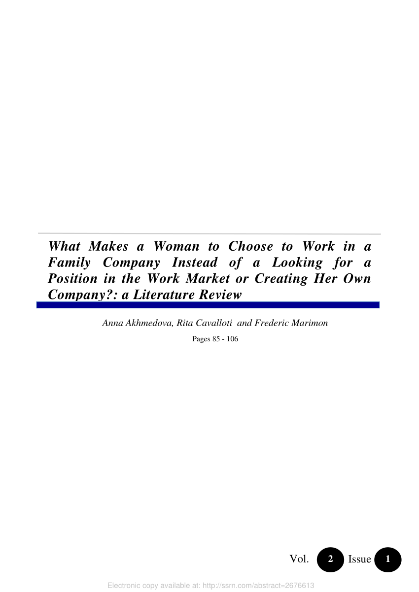PDF) AKHMEDOVA, A.; CAVALLOTTI, RITA; Marimon, Frederic, 2015, What Makes  a Woman to Choose to Work in a Family Company Instead of a Looking for a  Position in the Work Market or