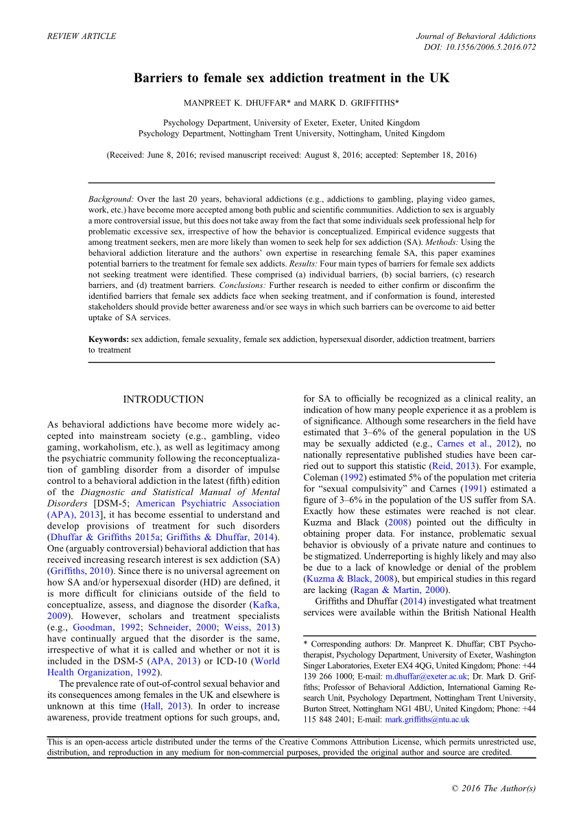 PDF) Barriers to female sex addiction treatment in the UK