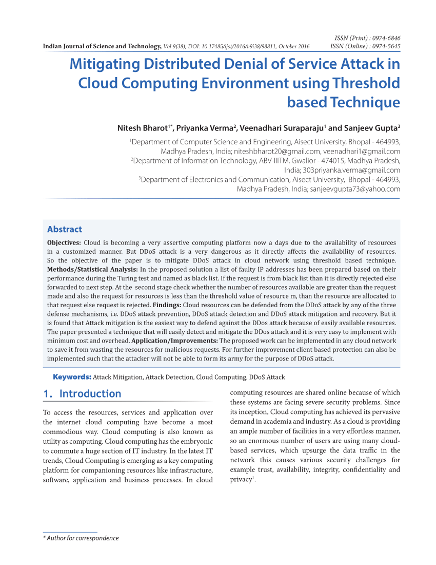 Pdf Mitigating Distributed Denial Of Service Attack In - 