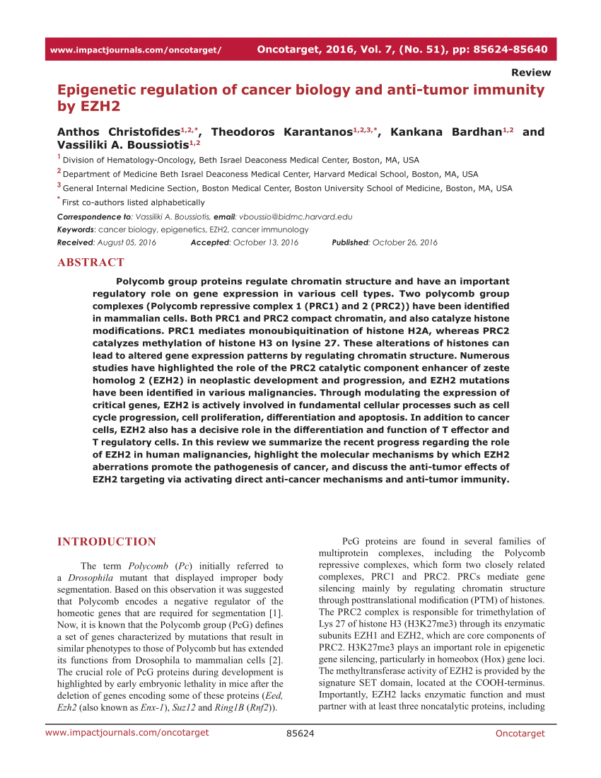 PDF) Epigenetic regulation of cancer biology and anti-tumor 