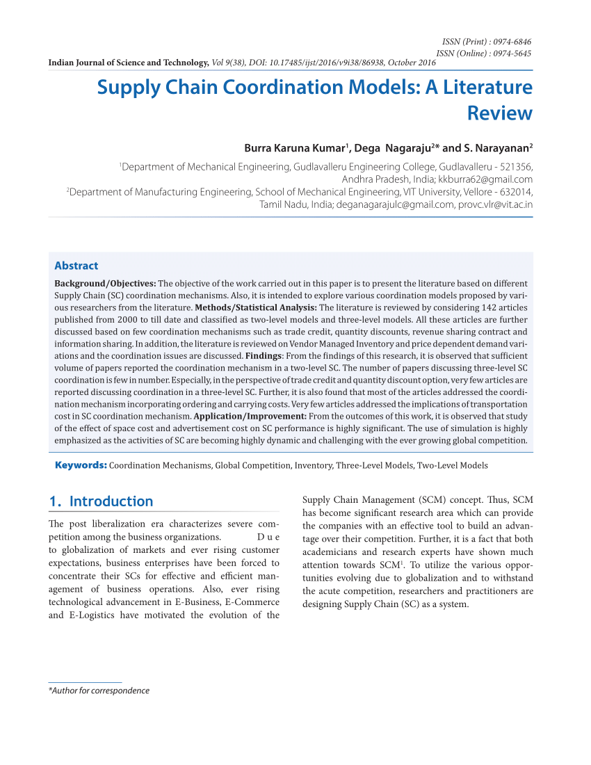 supply chain coordination literature review