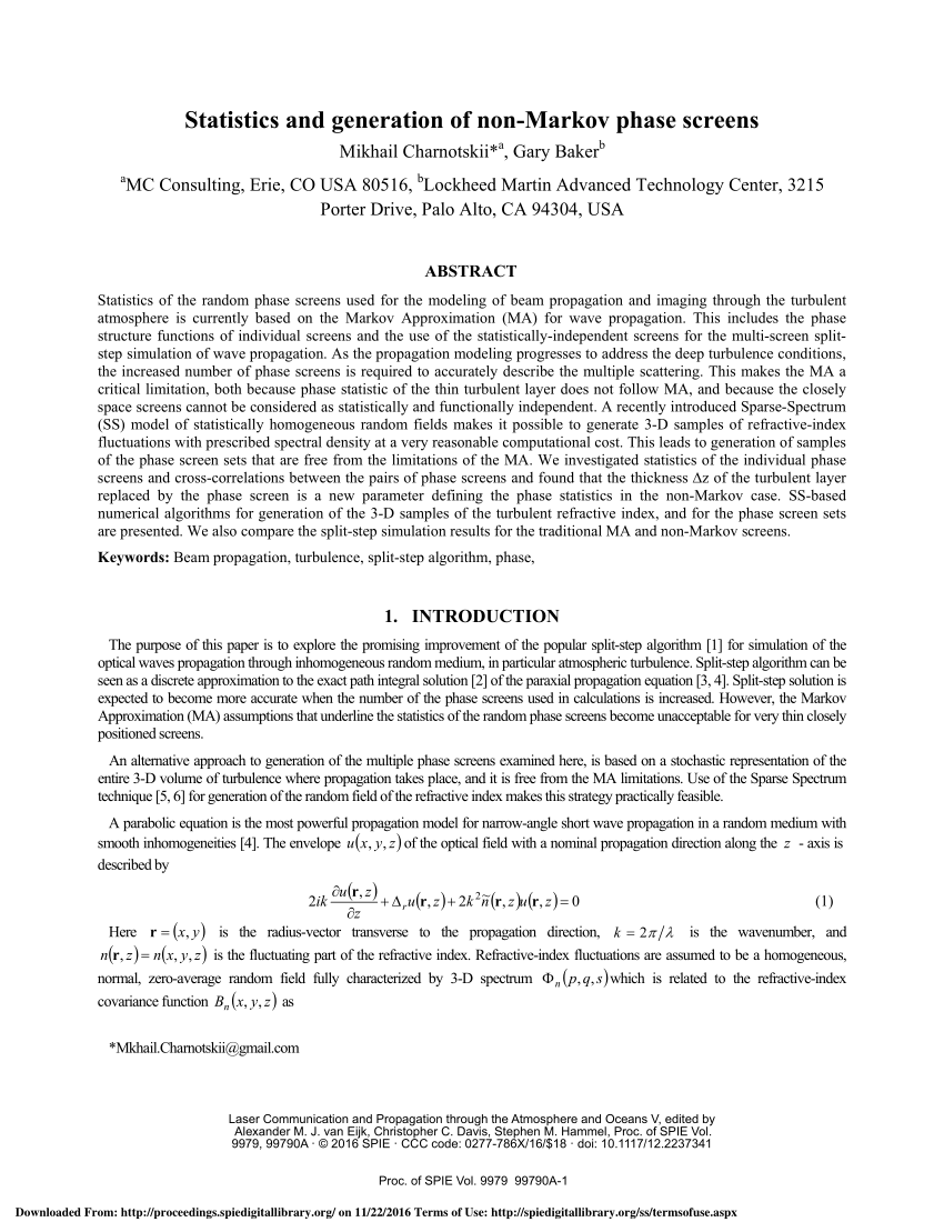 Pdf Statistics And Generation Of Non Markov Phase Screens