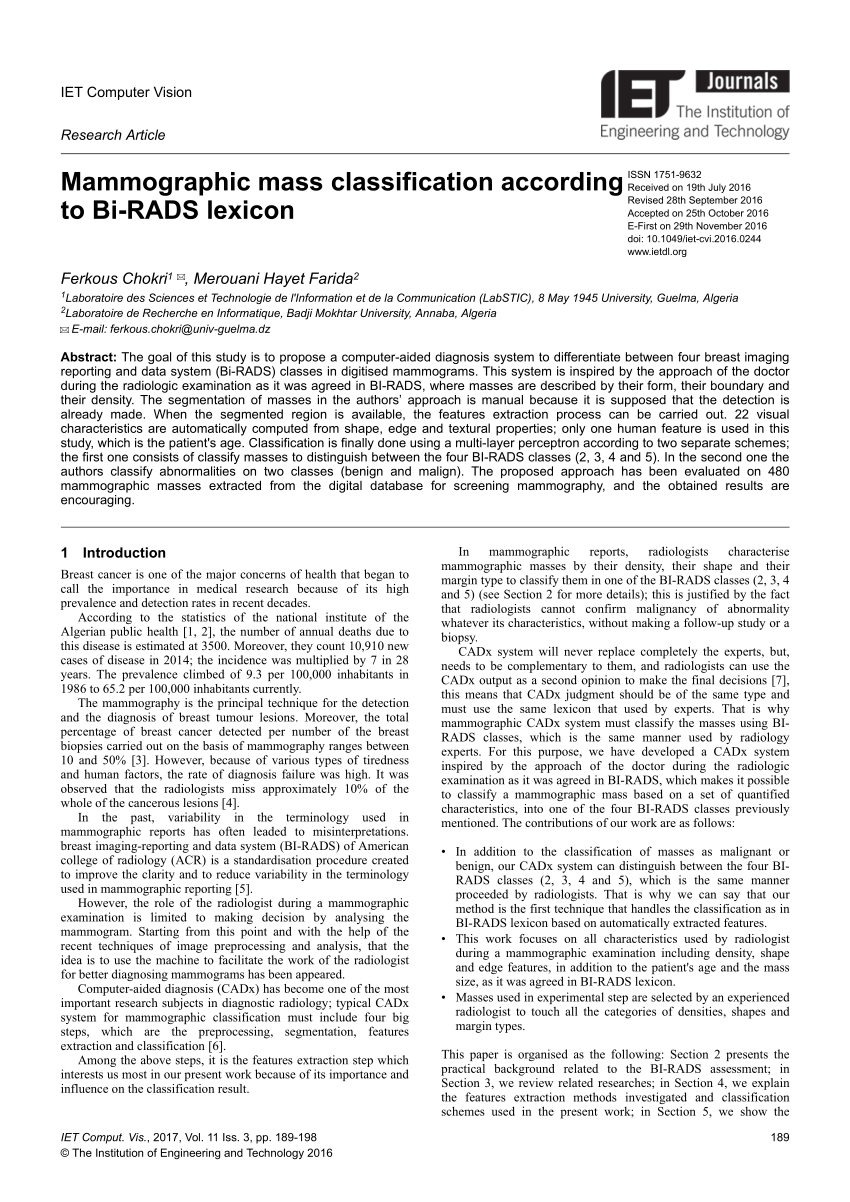 (PDF) Mammographic MassClassification According to BI-RADS Lexicon