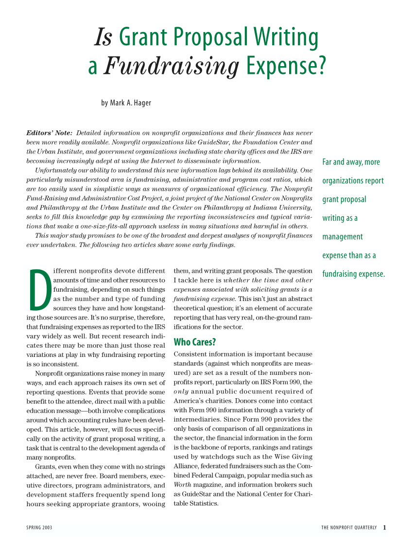 PDF) Is Grant Proposal Writing a Fundraising Expense?