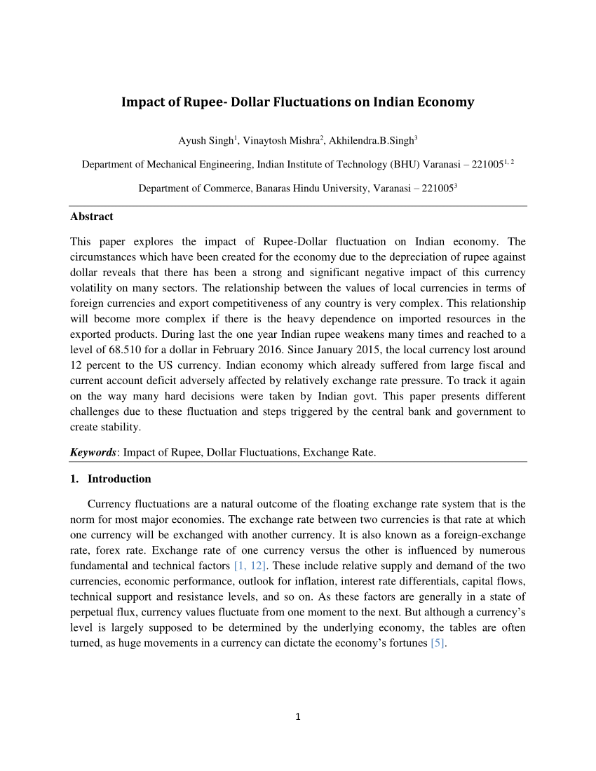 Pdf Impact Of Rupee Dollar Fluctuations On Indian Economy - 