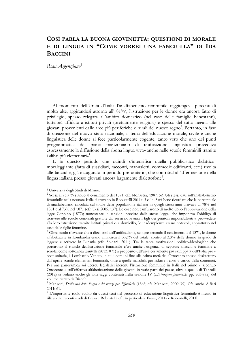 PDF) COSÌ PARLA LA BUONA GIOVINETTA: QUESTIONI DI MORALE E DI LINGUA IN  “COME VORREI UNA FANCIULLA” DI IDA BACCINI