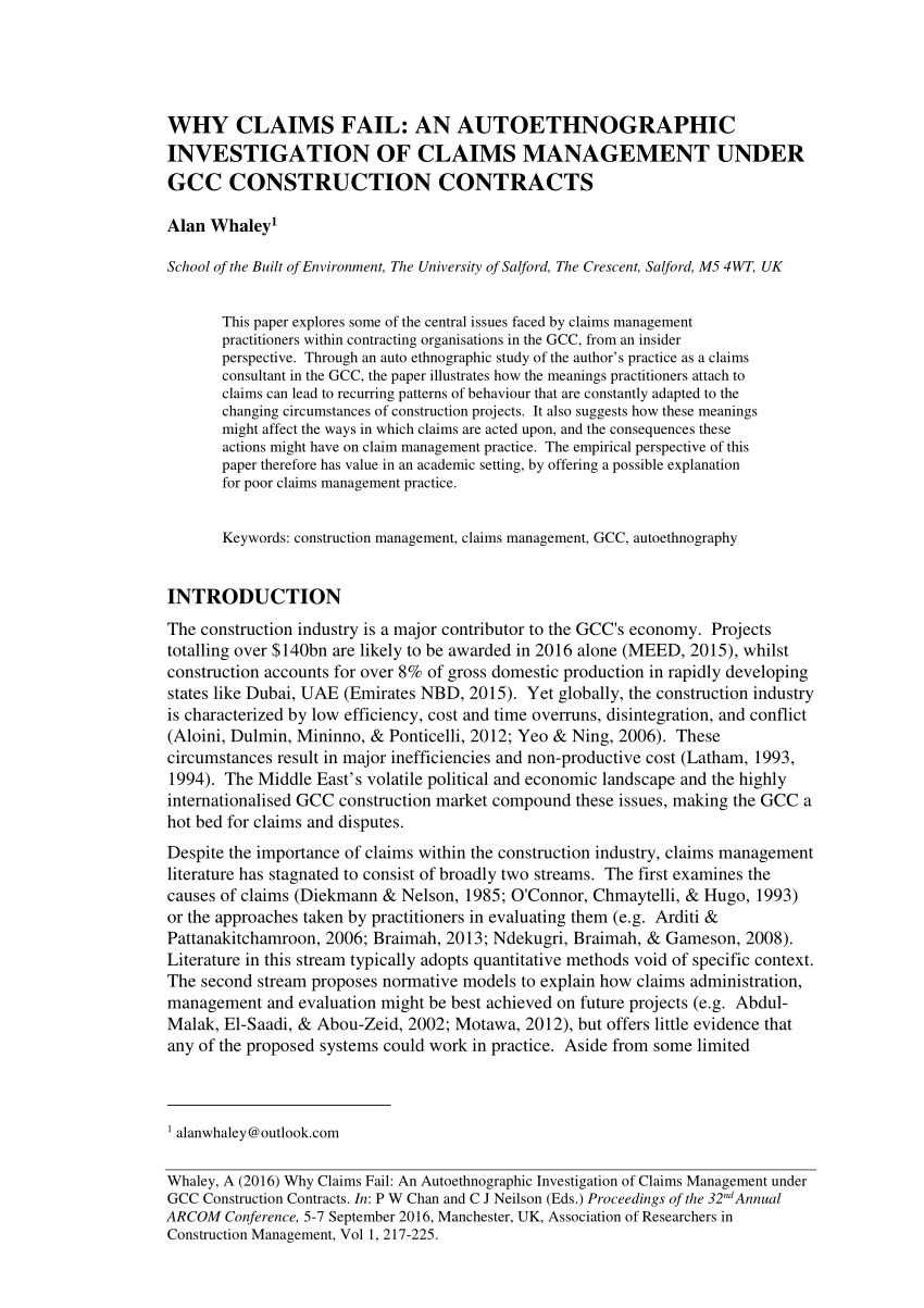 claims construction contract pdf An Autoethnographic (PDF) Why Fail: Claims Investigation