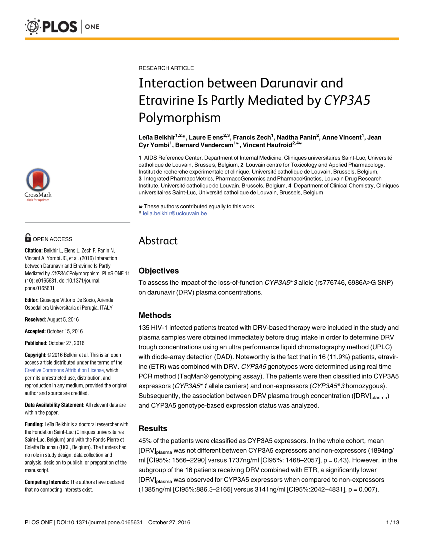 Pdf Interaction Between Darunavir And Etravirine Is Partly Mediated By Cyp3a5 Polymorphism