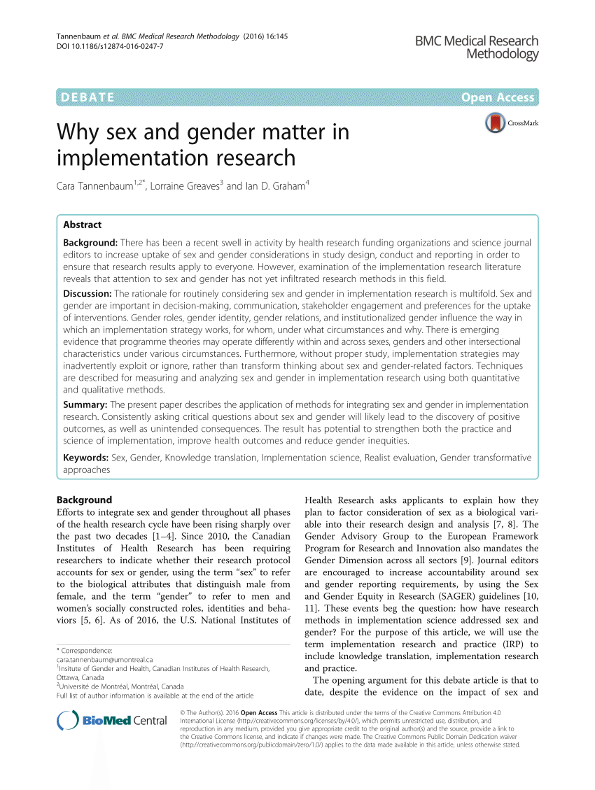 PDF Why sex and gender matter in implementation research