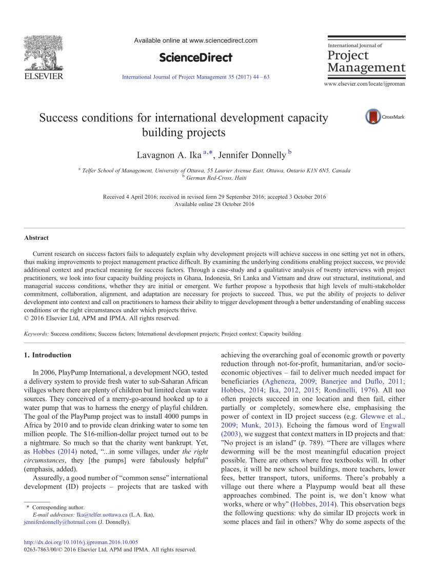 PDF Success conditions for international development capacity