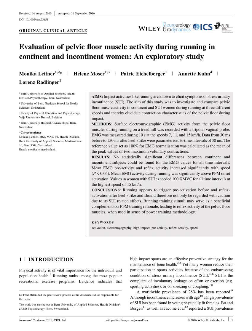 Pdf Evaluation Of Pelvic Floor Muscle Activity During Running In
