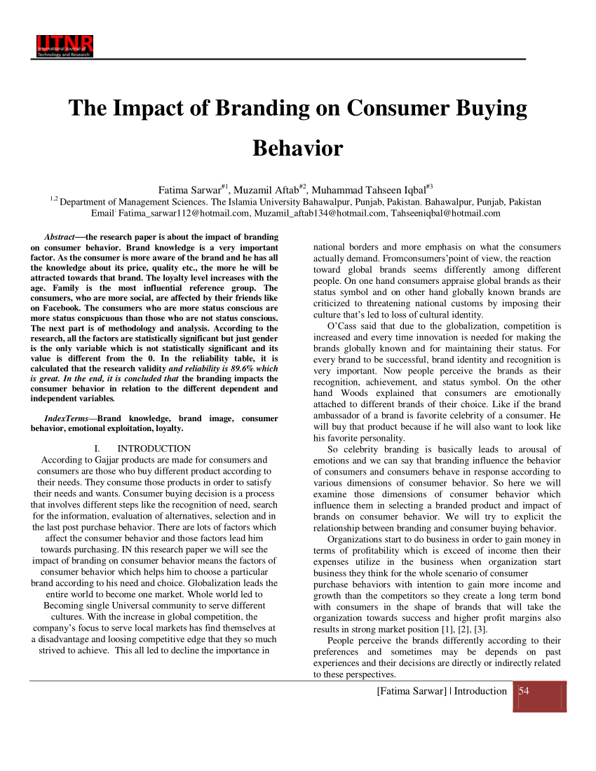 factors affecting consumer buying behaviour research paper